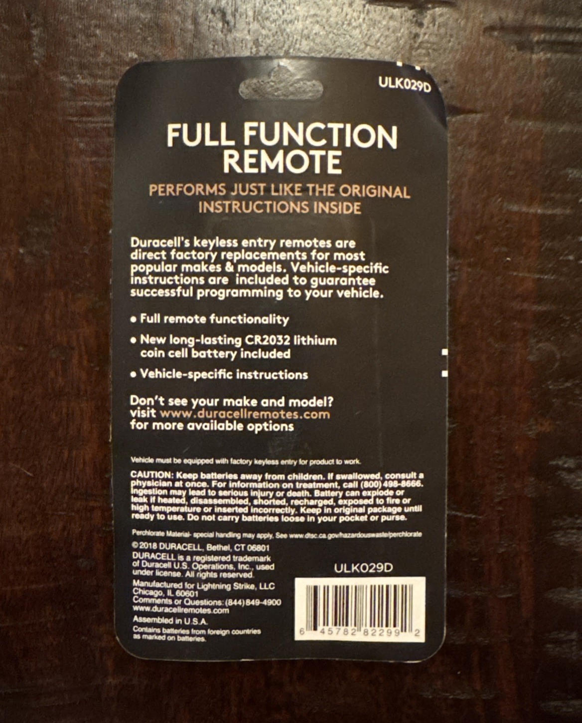 New Duracell Keyless Entry Full Function Remote for GM Vehicles ULK029D
