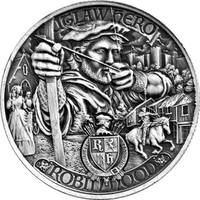 2021 Mason Mint Outlaw Hero Robin Hood 1 oz Antiqued Silver Round
