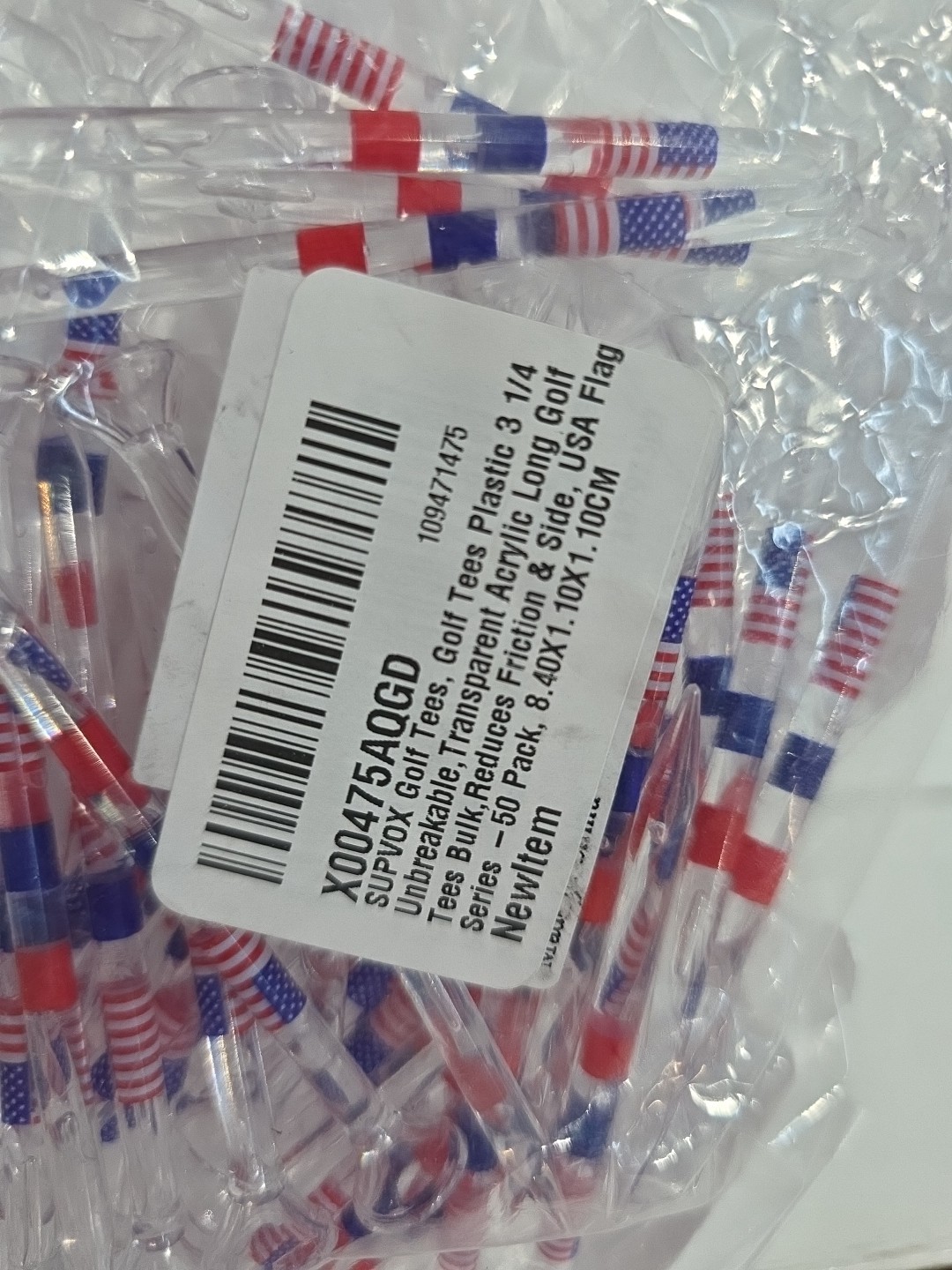 Plastic Golf Tees USA Clear Red Blue Stripes 50pcs