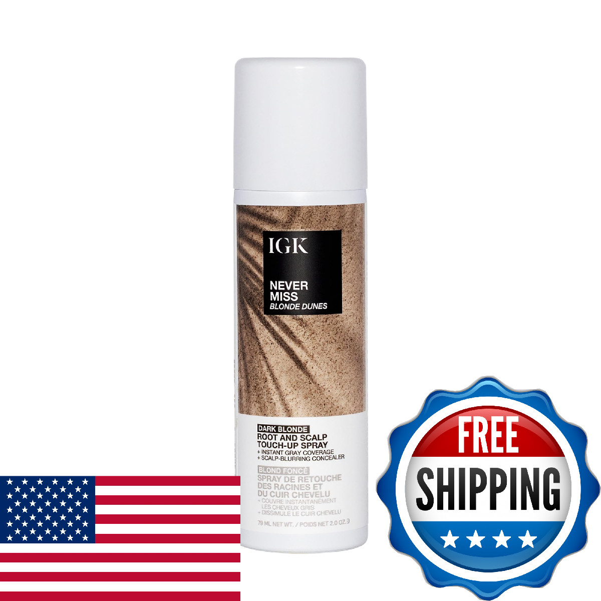 IGK NEVER MISS Root & Scalp Touch-Up Spray - Dark Blonde | Temporary Gray Covera
