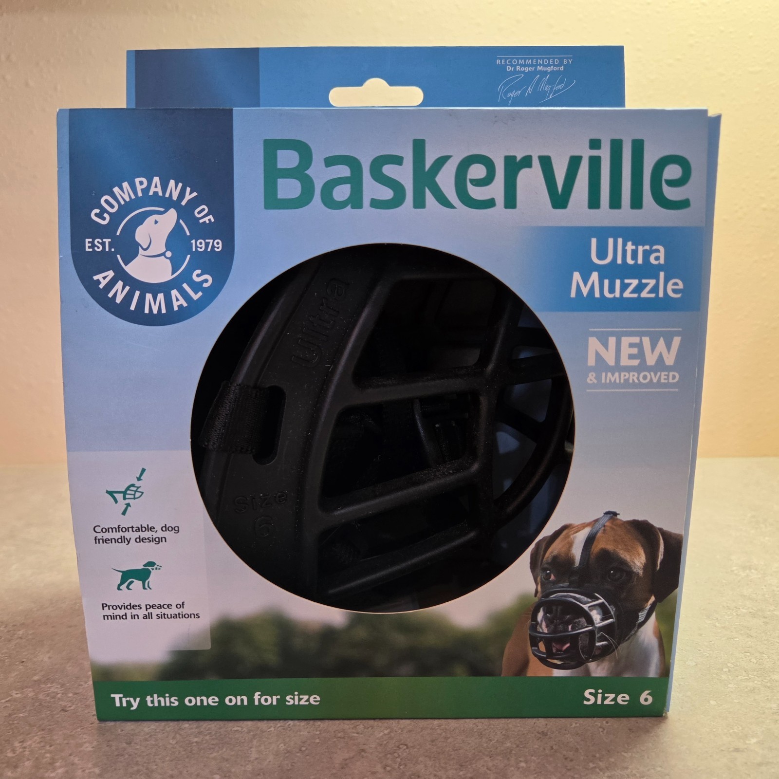 BASKERVILLE ULTRA MUZZLE -  Dog size 6, Black (Kind, Safe and Comfortable)