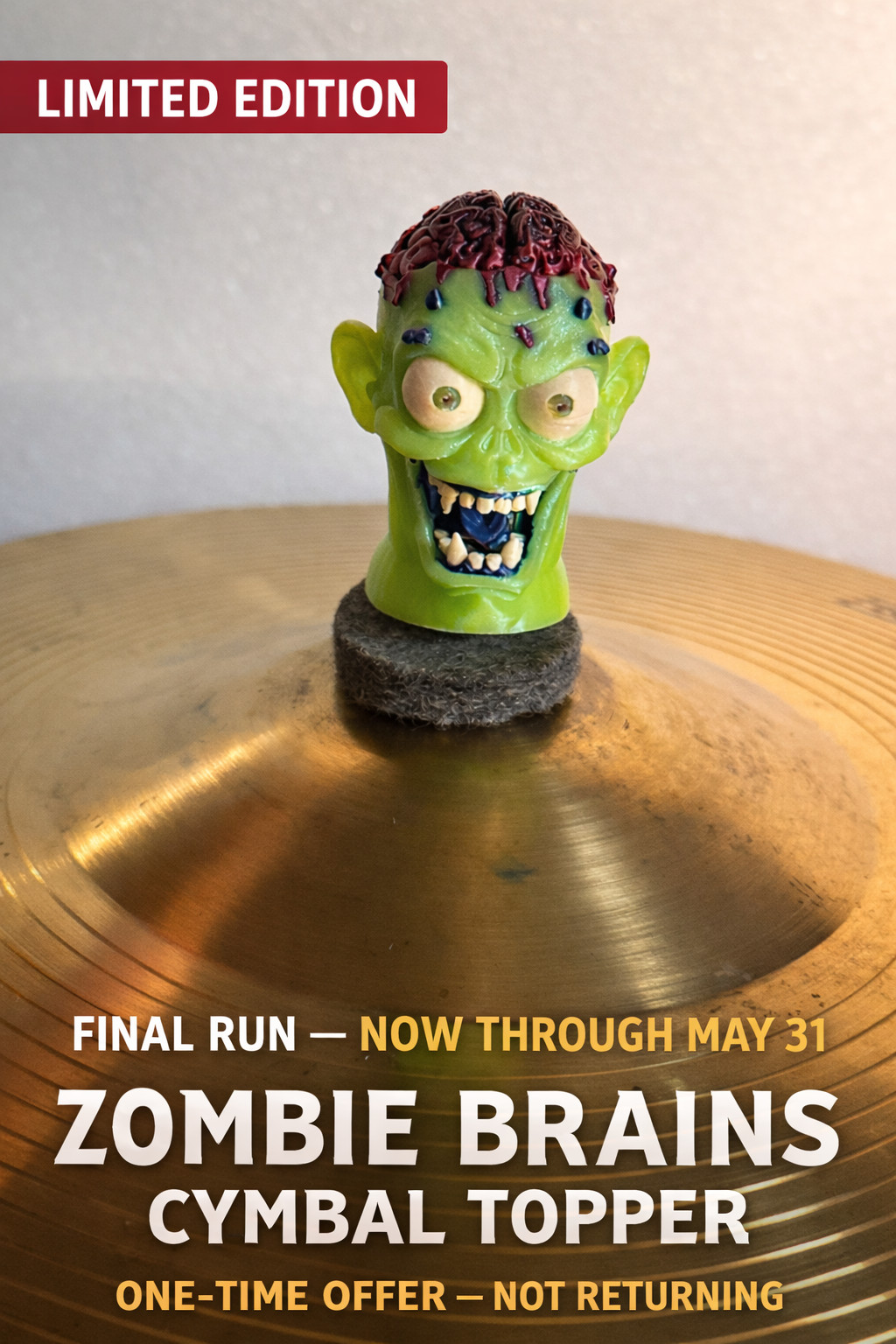 Zombie Brains Cymbal Topper – Limited Edition !! Skull Drum Hardware Fastener
