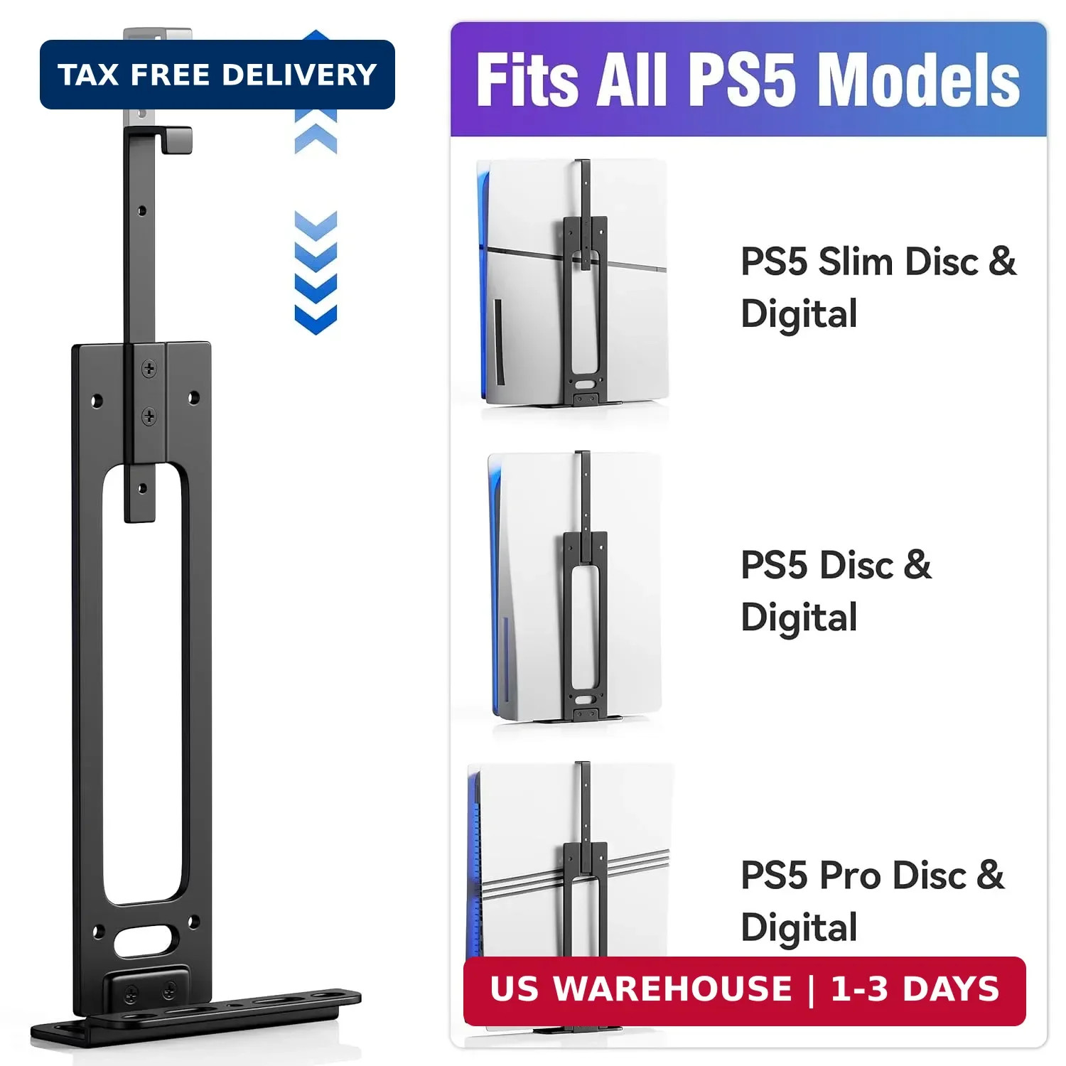 Wall Mount for PS5 with 2 Controller Holders, Sturdy Metal Console Holder Compat