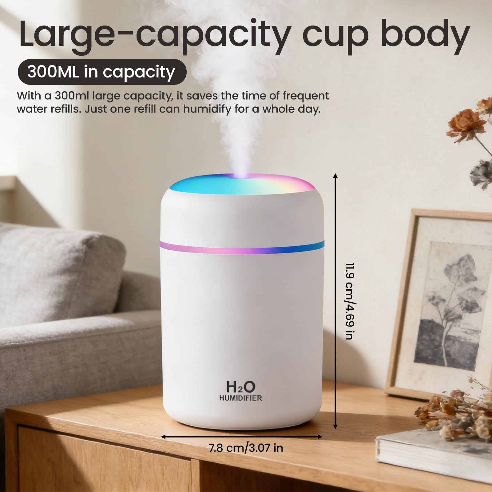 Portable Mini Humidifier, white, Cool Mist, USB Powered. Perfect for Bedroom,