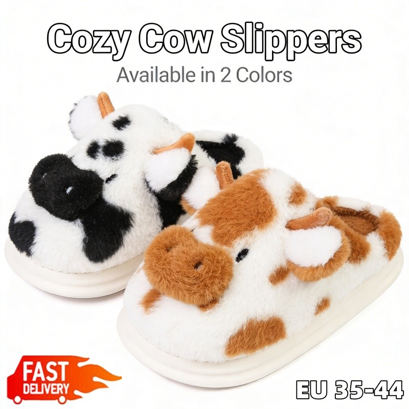 Warm Slippers Winter Indoor Plush Cotton Shoes Non-slip Home Shoes Cute Cow