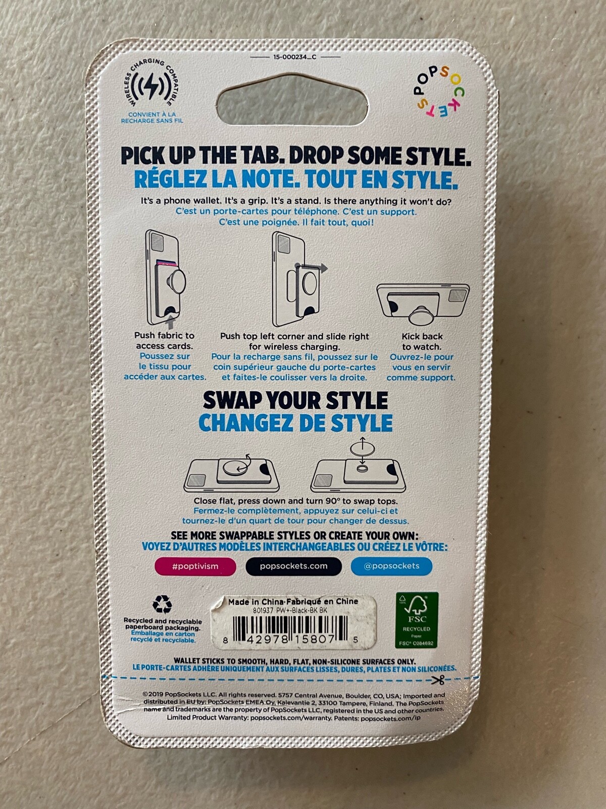 Authentic PopSockets PopWallet Plus Black Card Holder