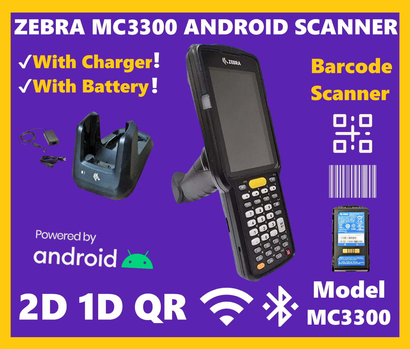 ✅Zebra MC3300 Mobile Warehouse Android Barcode Scanner w/ Battery, Cradle!🔥⭐
