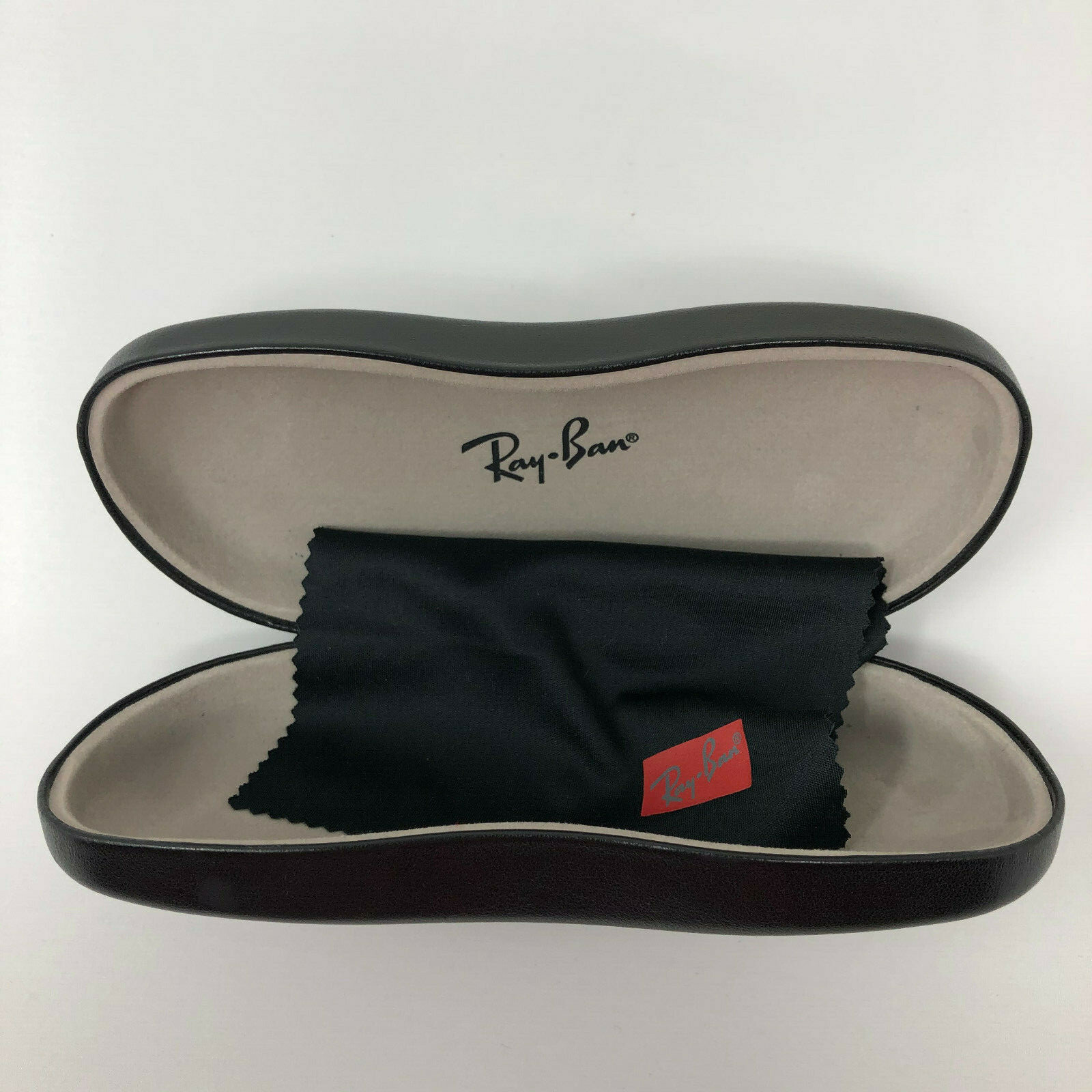 RAY BAN Eyeglass Sunglass Black Tan Inside Hard Protective Case w/Cleaning Cloth