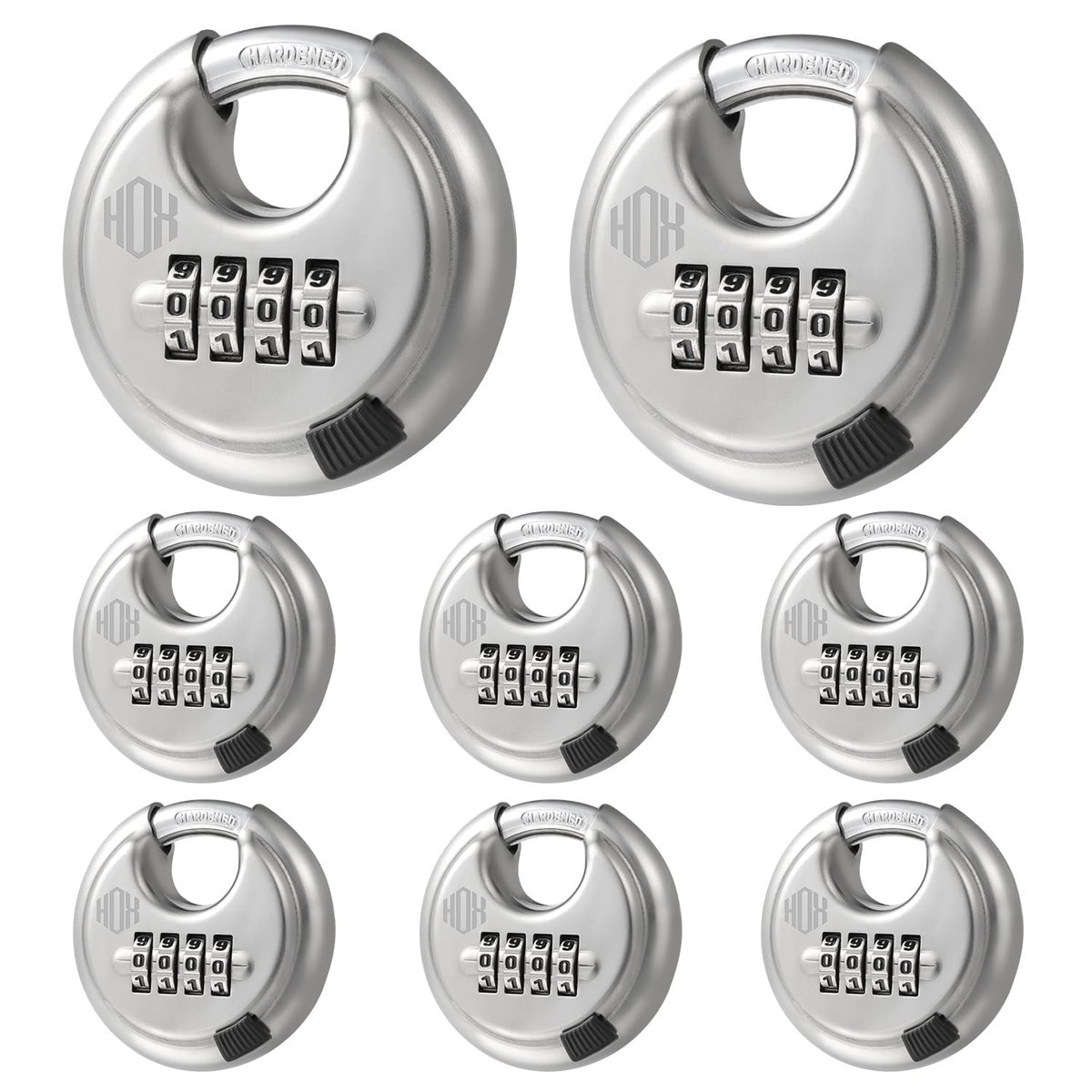 Hox Combination Lock 4 Digit Disc Padlock 3/8 Inch Hardened Steel Shackle 2-3/4