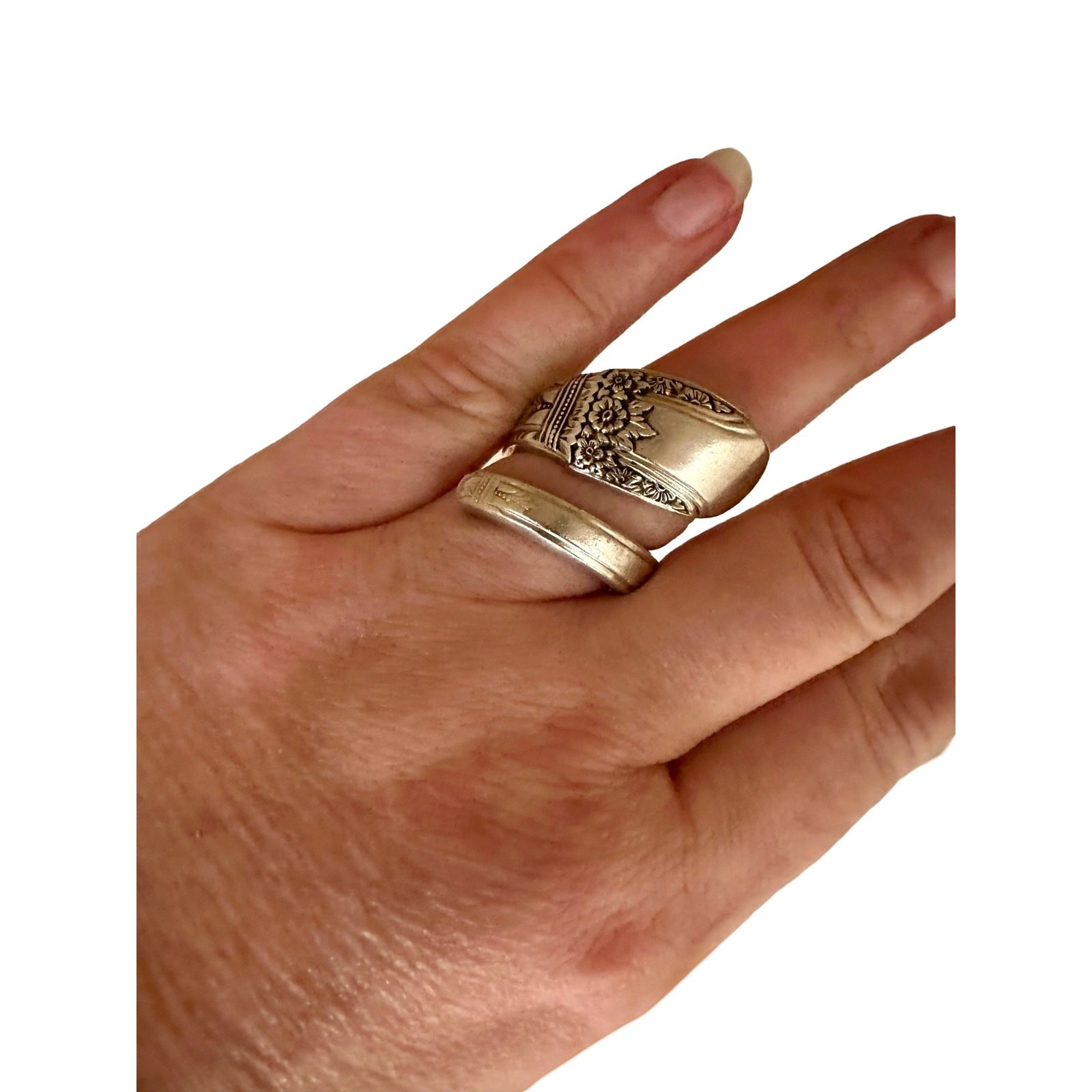 Size 8 Sterling Silver Plated Spoon Rings 1947 First Love Pattern