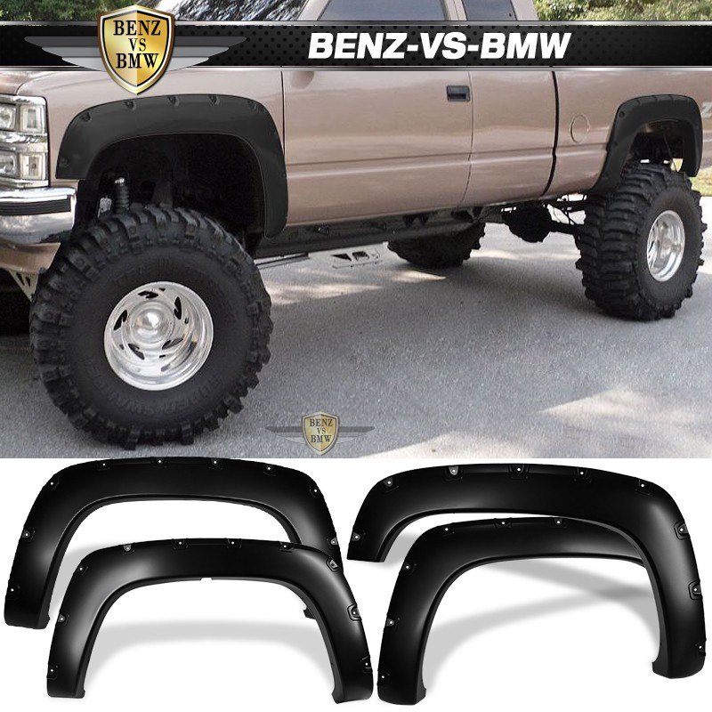 Fits 88-00 Chevy GMC C/K1500 4PC Fender Flares Cover Pocket Rivet PP Matte Black
