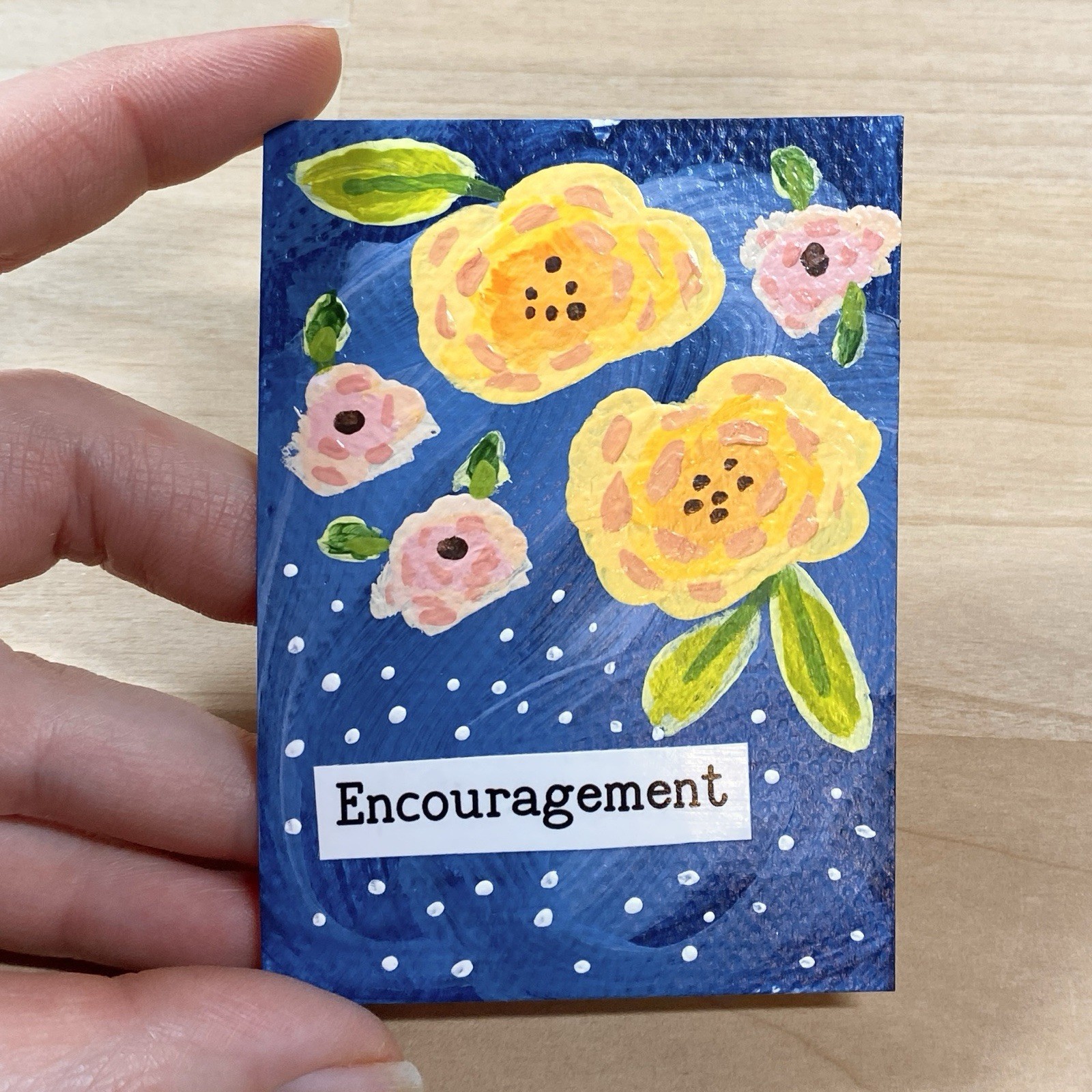 ACEO Original Painting Artist Trading Card, Flowers ‘Encouragement’ ATC 2.5x3.5”