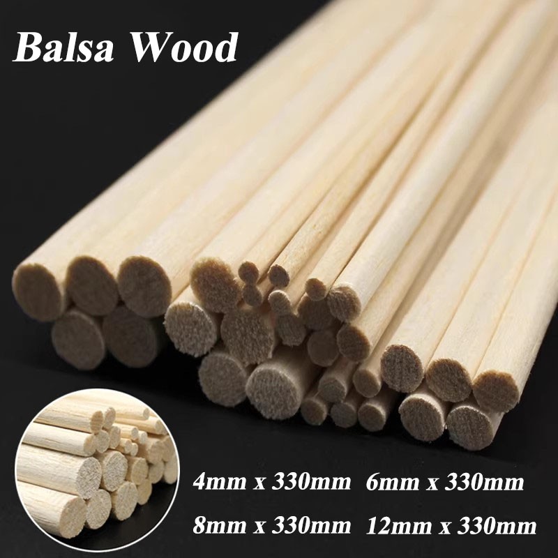4/6/8/12mm Solid Balsa Wood Dowels Round Rods Aircraft Ship Model DIY Long 330mm
