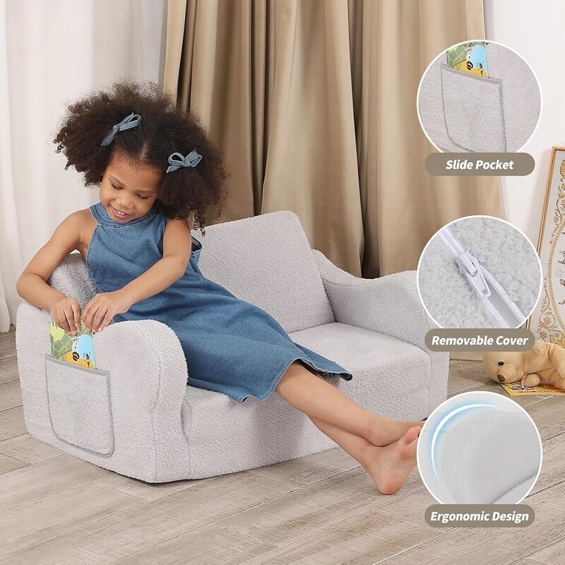Extra Wide Toddler Chair 2-in-1 Fold Out Lounger Kids Sofa Convertible Couch New