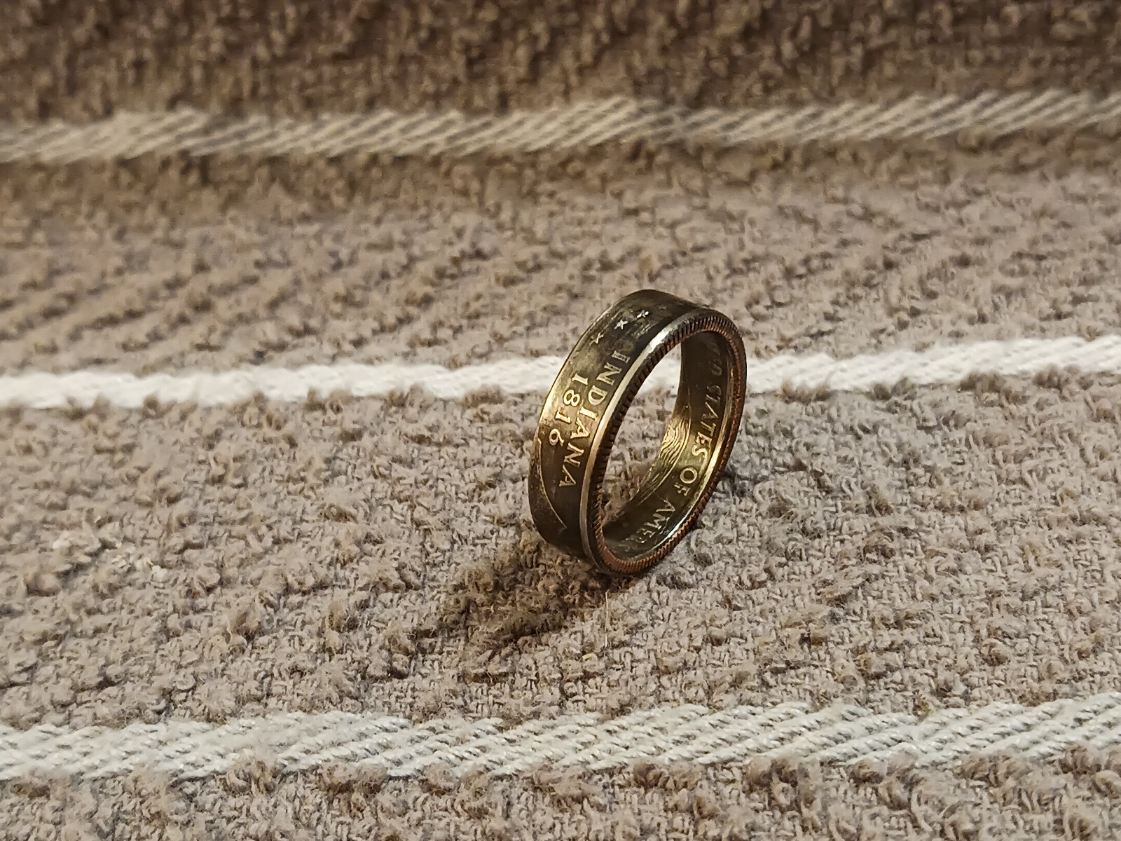 Indiana Handcrafted Washington Quarters coin ring, size 8 (2002)