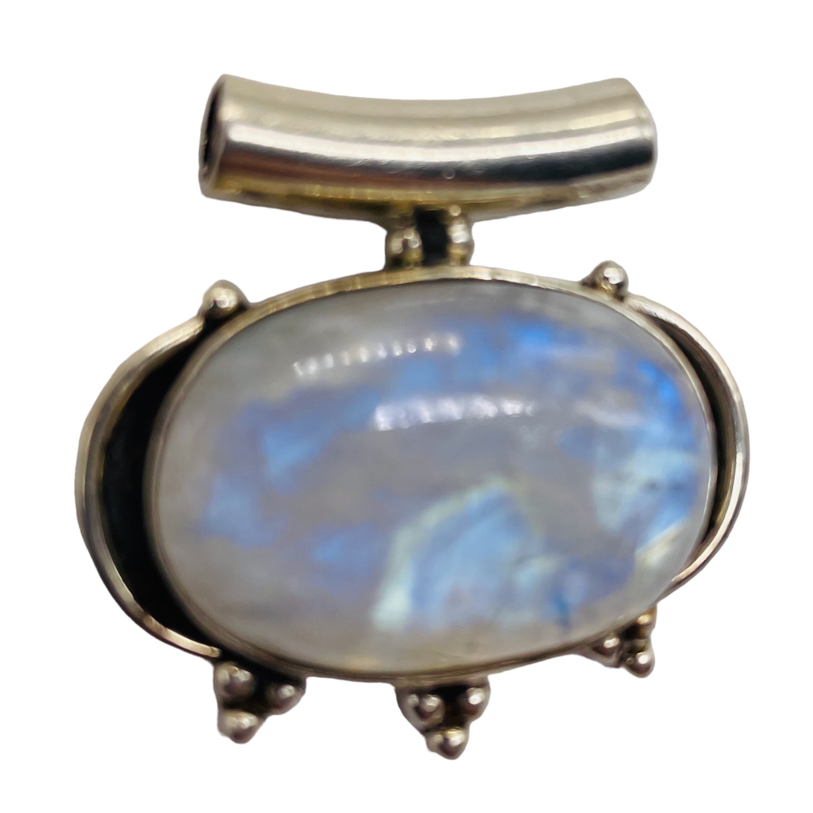 Alluring Rainbow Moonstone Sterling Silver Pendant | Blue White | 1 1/4" long |