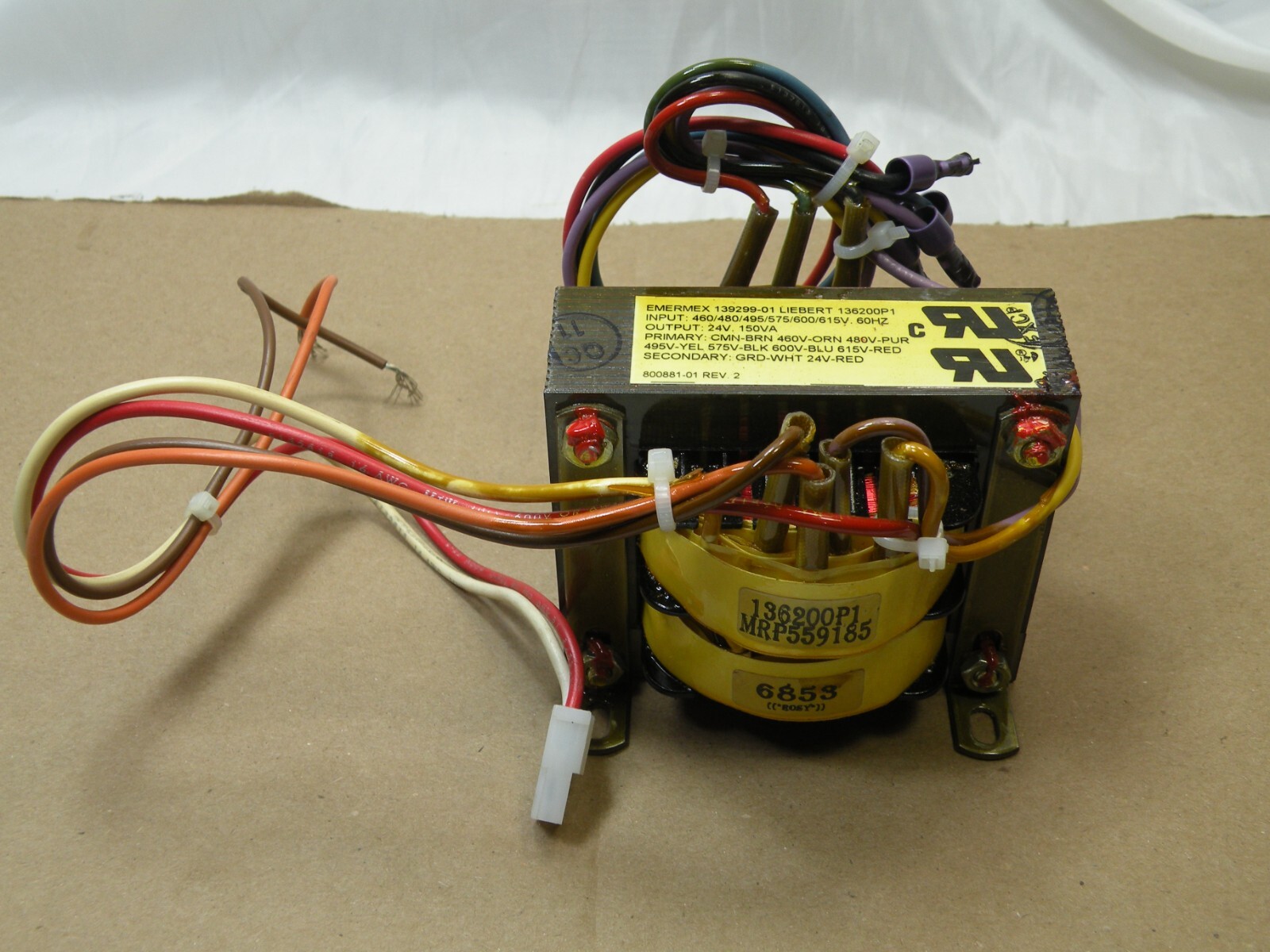 Liebert 136200P1 Transformer. Input 460V-615V, Output 24V, 150VA, Good Condition