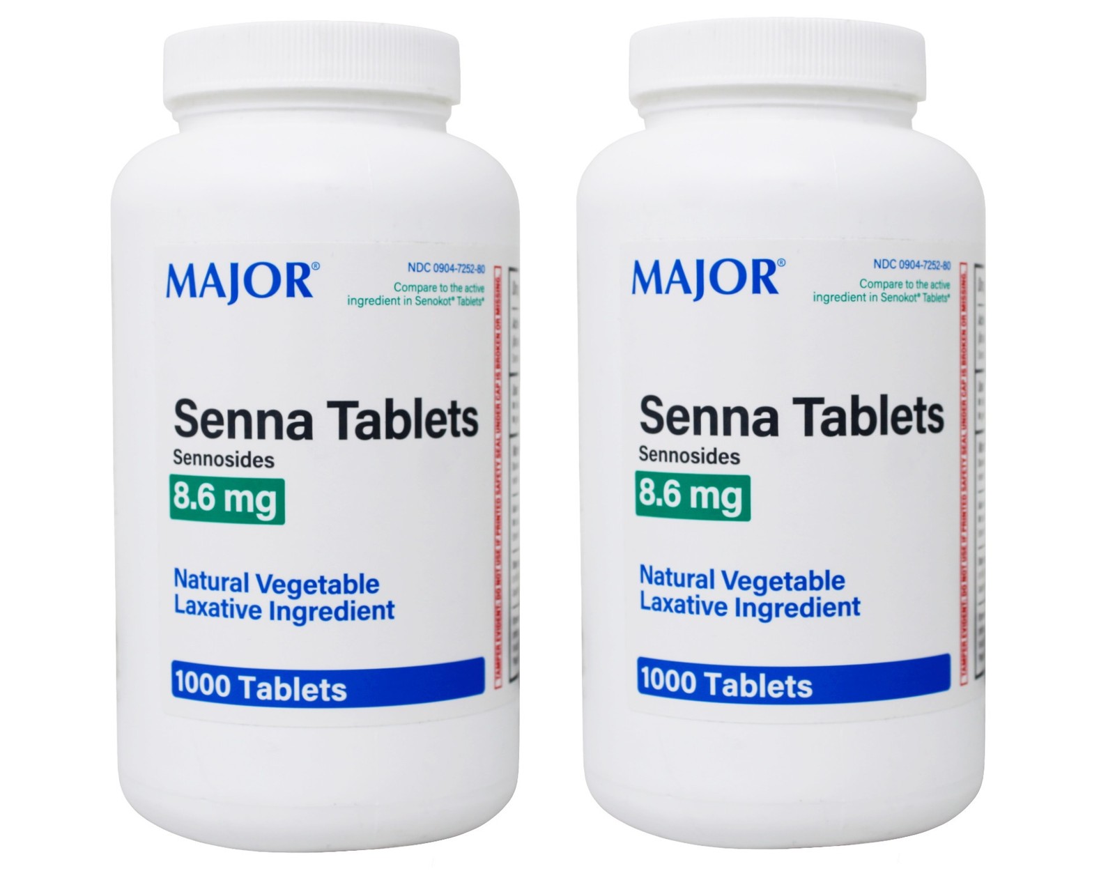 Major Senna Tablets Sennosides 8.6 mg Vegetable Laxative 1000 Ct (Pack of 2)