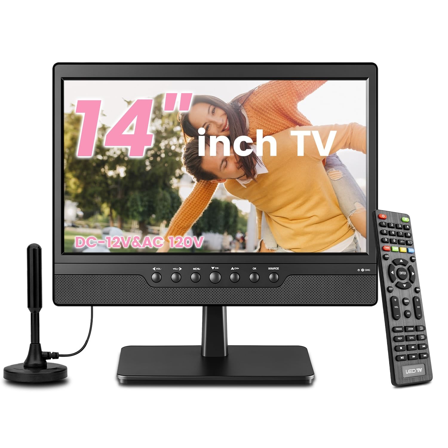 Jexiop 14inch Small LED HD TV,Built-in ATSC,Dual-Mount Support for Desktop &...