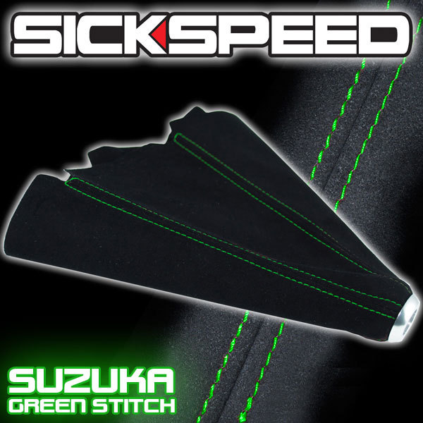 GREEN STITCH BLACK SUEDE SHIFT BOOT FOR M/T MANUAL SHIFT GEAR COVER SHIFTER B