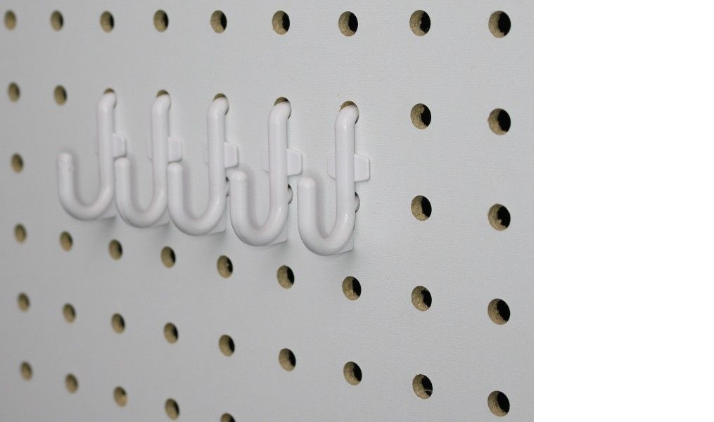 White J-Style Peg Board Plastic Locking Hooks Kit -25 pack PEGBOARD NOT INCLUDED