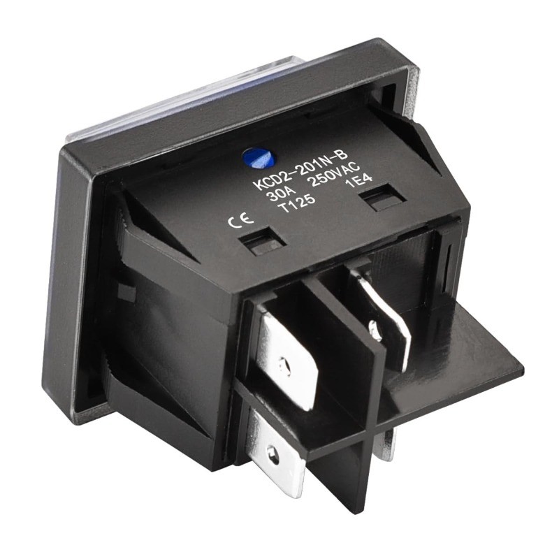 High Current Rocker Switch 30A 250VAC ON OFF 2 Position DPST 4 Terminals Blue