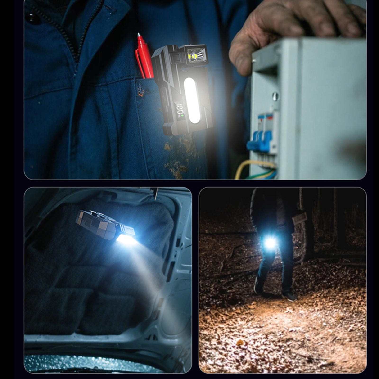 Magnetic Work Light USB Rechargeable LED Flashlight with Red Blue White Lights