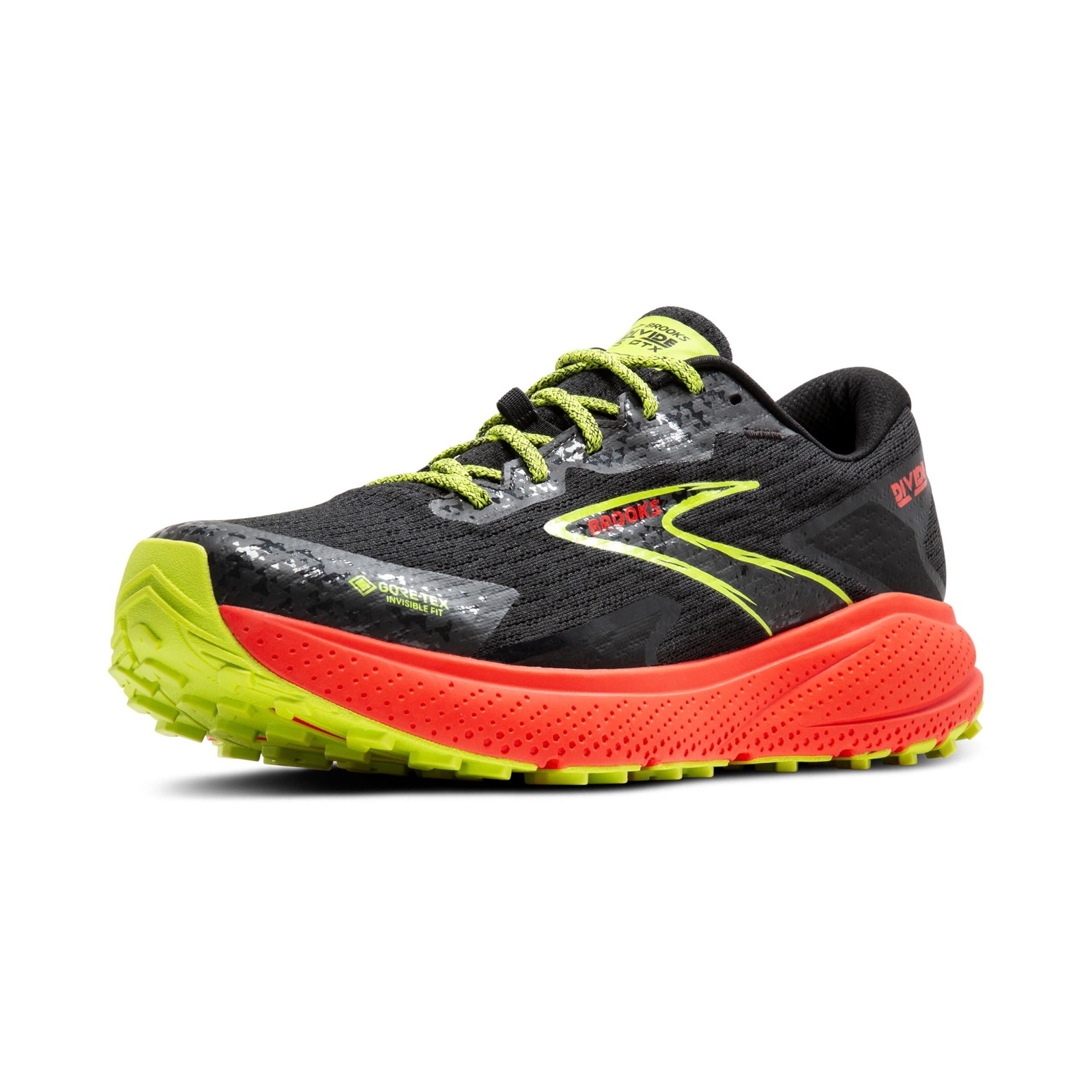 Brooks Men’s Divide 5 GTX Waterproof Trail Running Shoe - Black/Cherry/Lime - 12