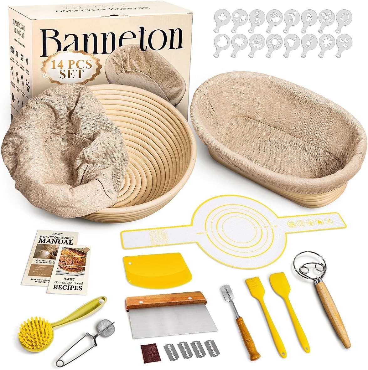 Sourdough Starter Kit, 9 Inch Bread Proofing Basket Tools, Bread Making Supplies