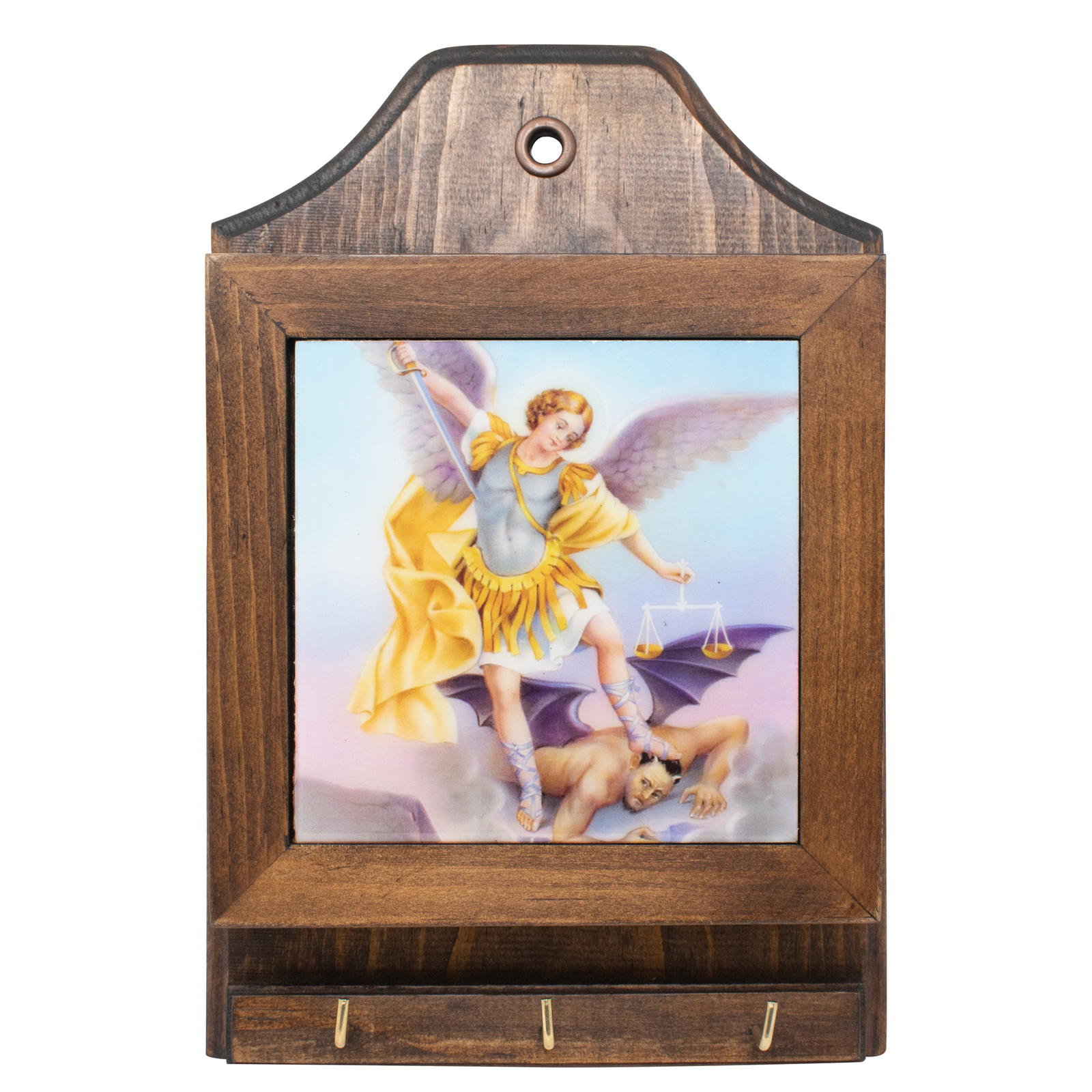 MrcjSales Saint Michael Key/Mail Holder | Quality Wood | Hang Anywhere | Gift fo