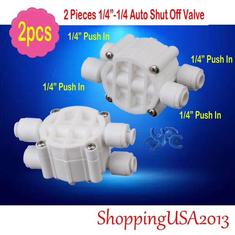 2 Pieces 1/4-1/4 Auto Shut Off Valve Quick Connect Push In Water Filter System