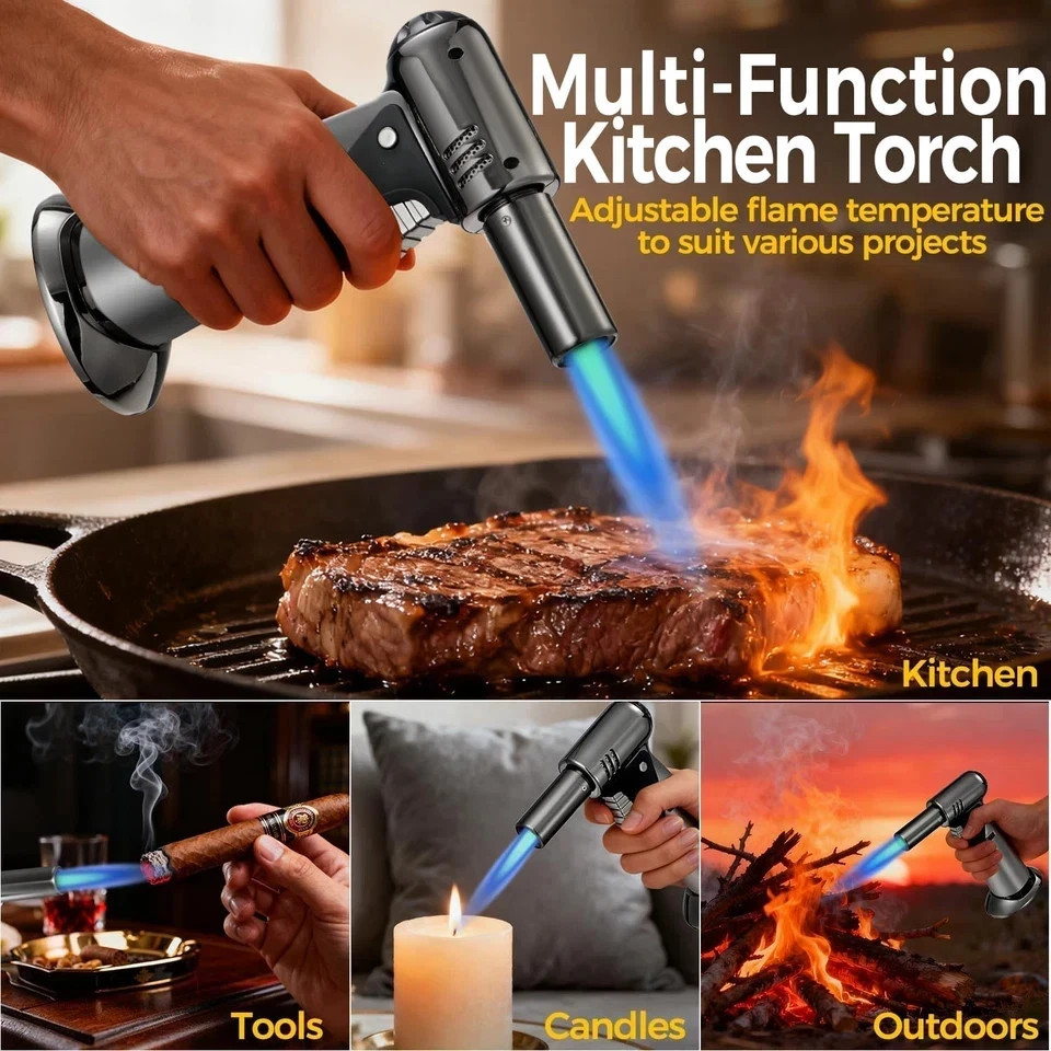 Butane Torch, Butane Refillable Kitchen Cooking Torch, Torch Lighter with Safety
