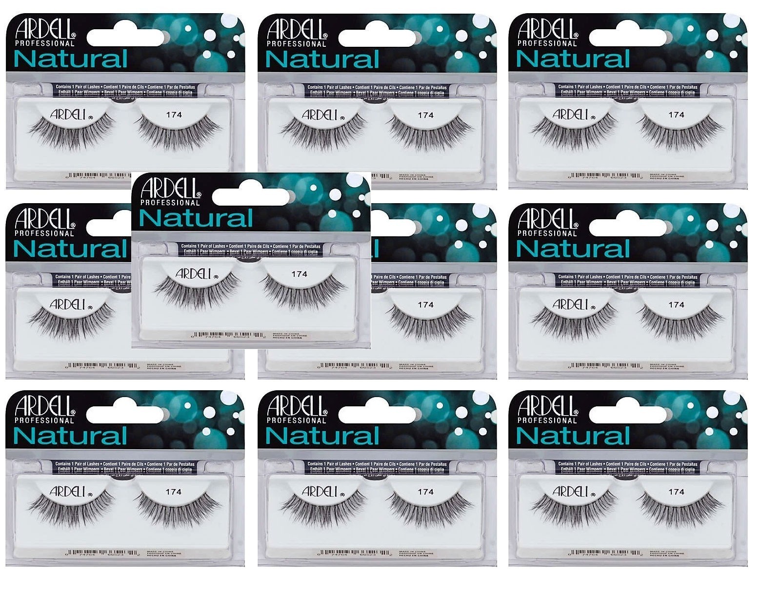 (10 Pairs) ARDELL Natural 174 False Eyelashes Fake Strip Eye Lashes Black Lash
