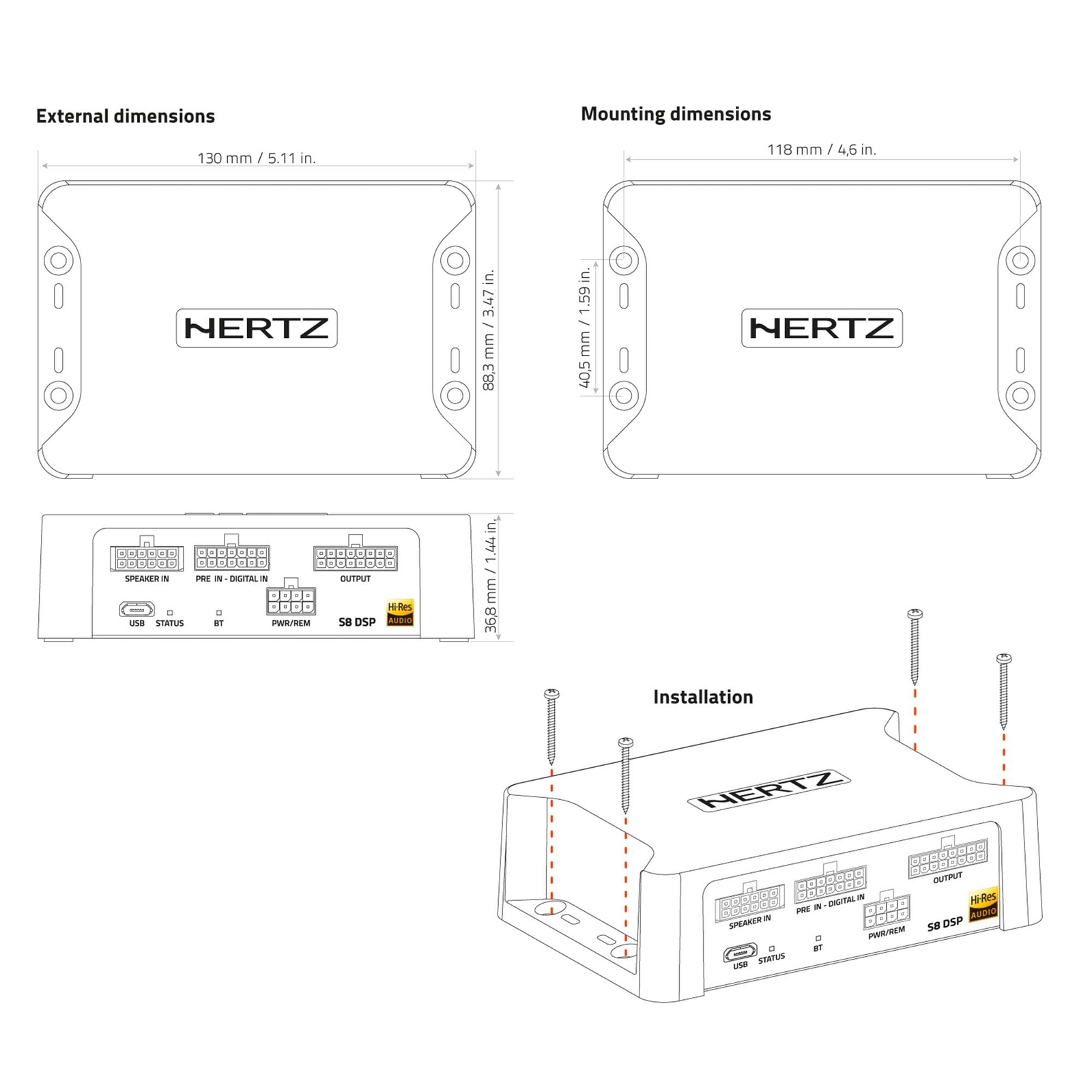 Hertz SPL Show S8 DSP Compact Digital Interface Processor 6 in + Digital in &...