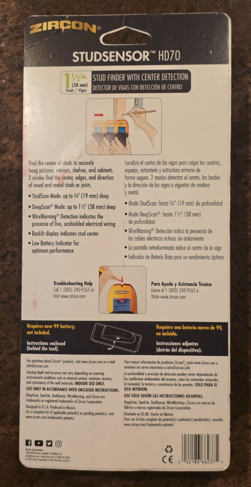Zircon StudSensor HD70 Stud Finder with Center Detection