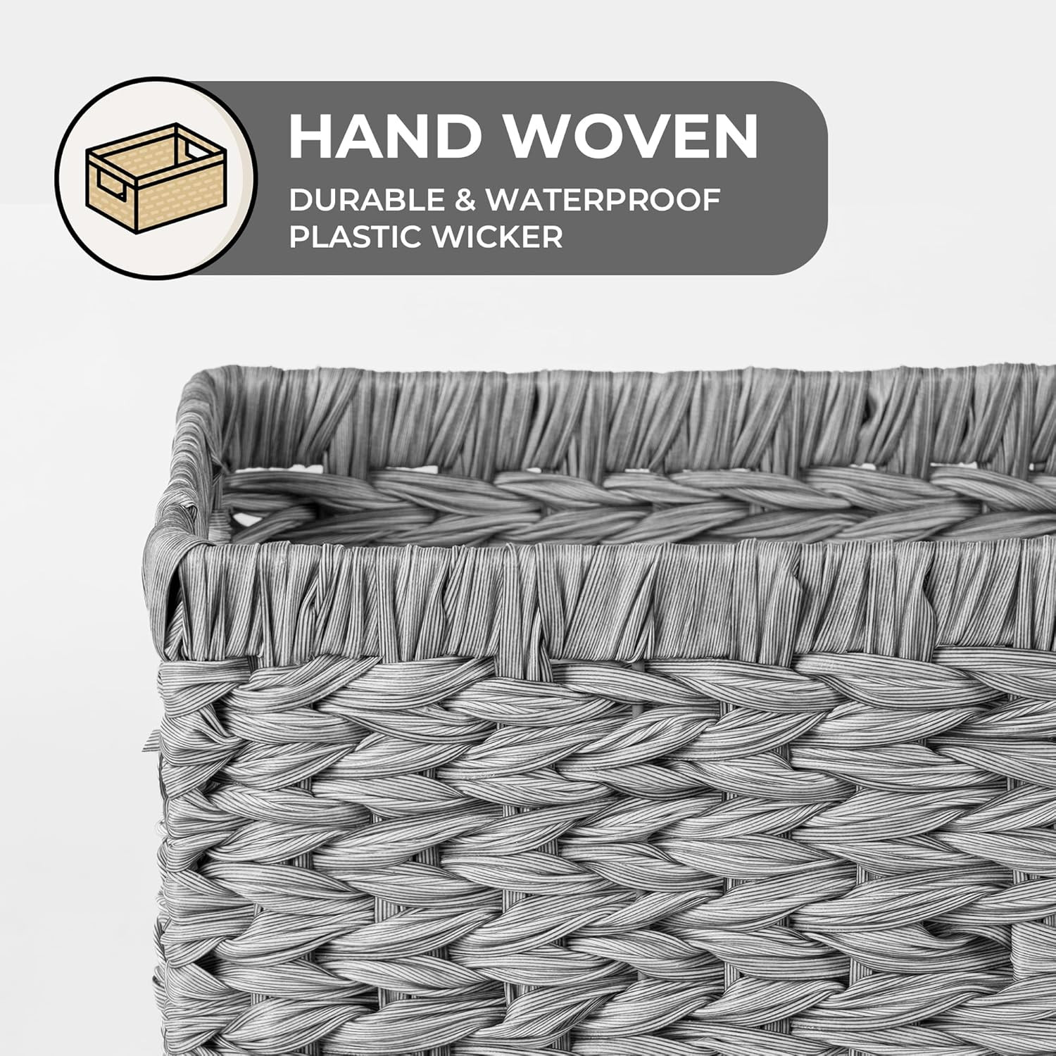 Wicker Baskets with Handles - Gray Storage Baskets (2-Pack) for Organizing Cabin