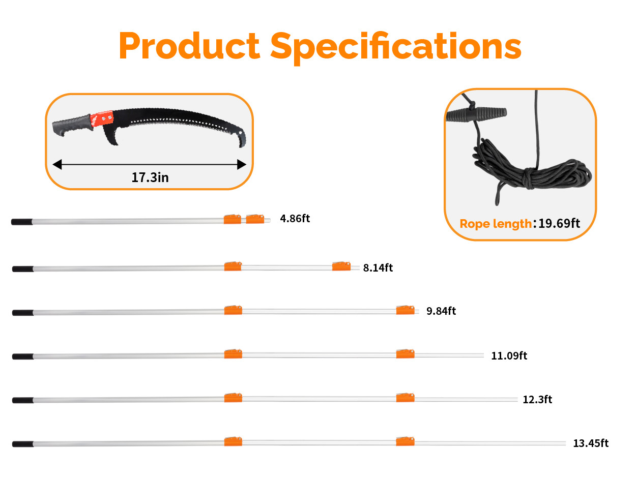 12FT Tree Pruning Saw, Telescopic Manual Lightweight Extendable Pole Saw