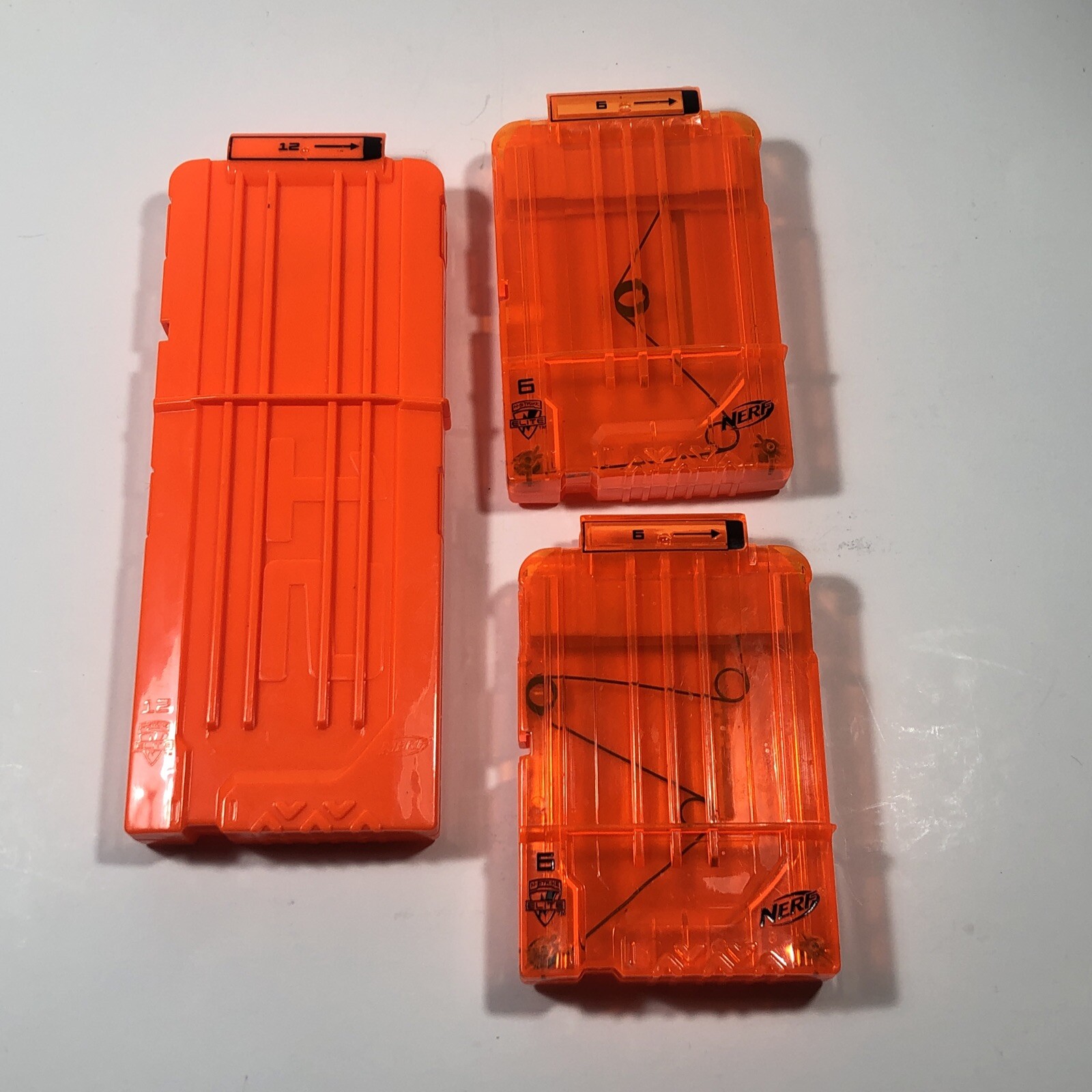 Nerf N-Strike Elite 12 and 6 round Dart clip Magazine orange, Lot Of 3