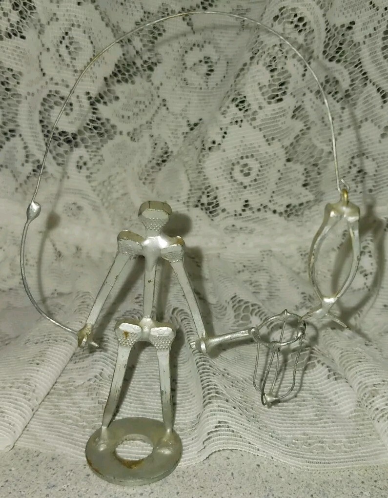 Handcrafted Metal Nail Wire Art of Fisherman Catching Fish W/ Fishing Pole & Net