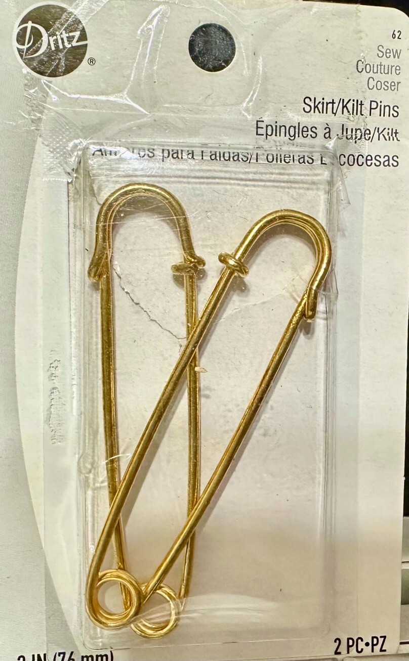 DRITZ 62 SKIRT/KILT PINS-3" GOLDEN TONE, PACKAGE OF 2