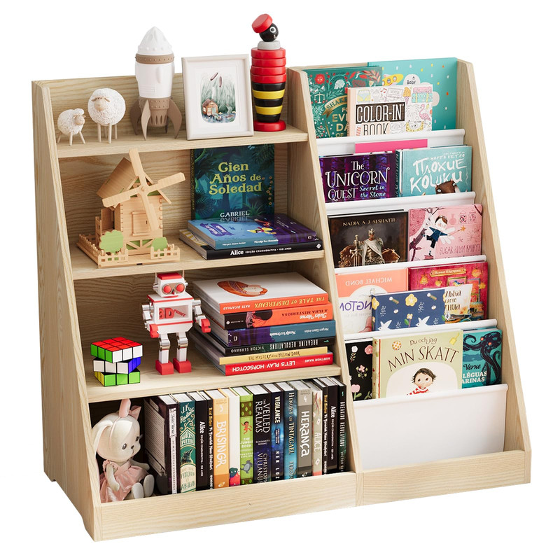 Kidinix 5-Tier Kids Bookshelf Storage Toddler Book Display Shelves Wooden