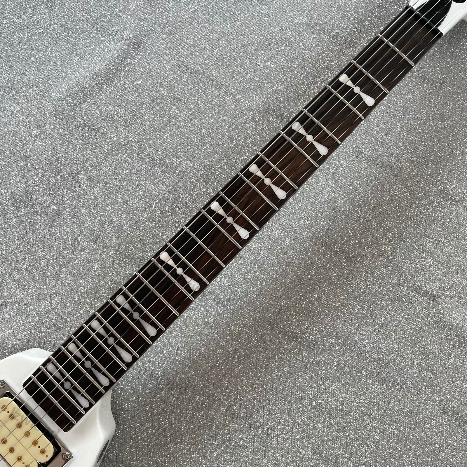 V Shape Electric Guitar H-H Pickups Black Polka Dot White Finish Chrome Hardware