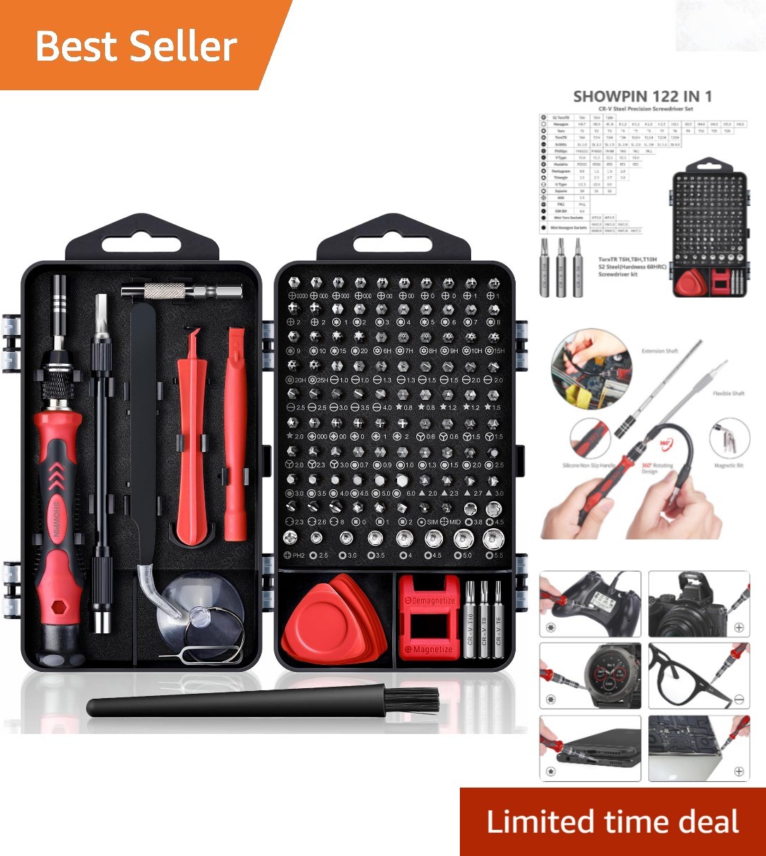 122 in 1 Electronics Repair Screwdriver Set with Magnetic Bits for Computer P...