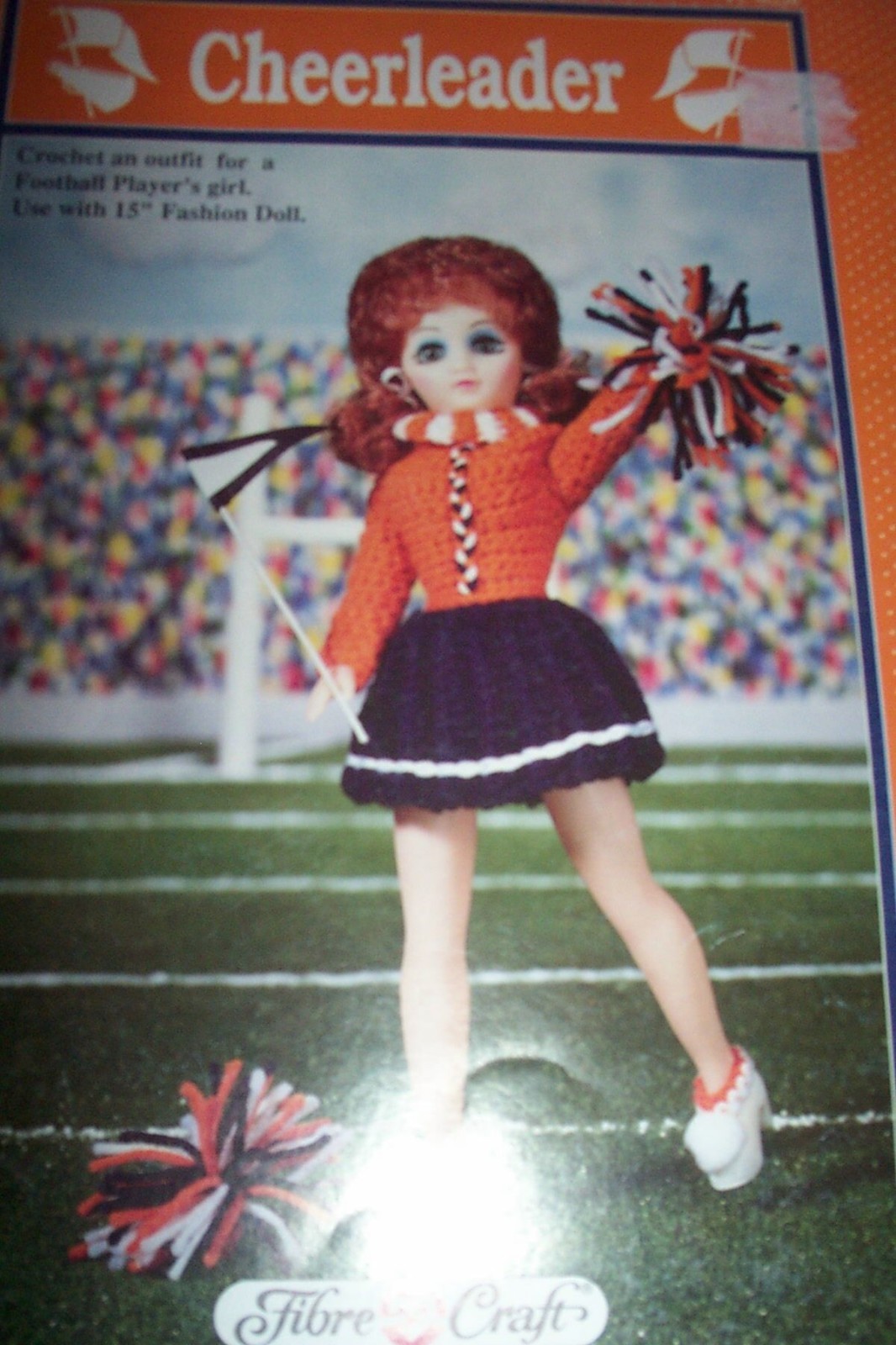 CHEERLEADER CROCHET PATTERN FOR 15" DOLL FIBRE CRAFT 1990