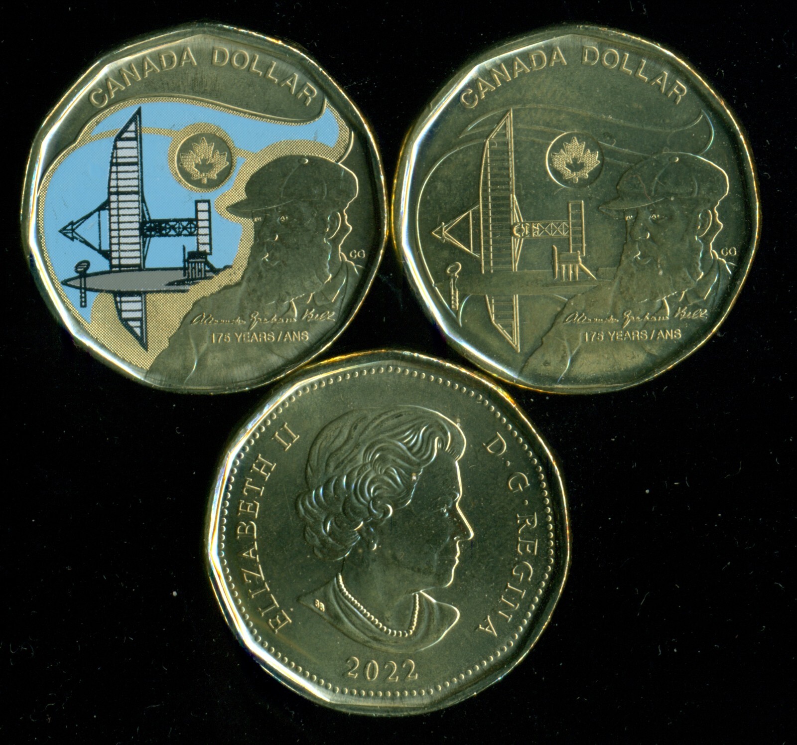2022 Canada $1 Alexander Graham Bell Loonies Both Colourized and Non-Colourized