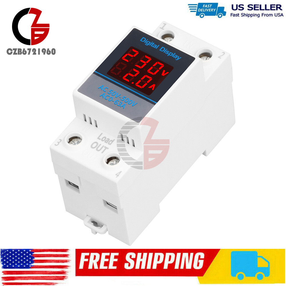 Single-phase Voltage Current Meter AC50-500V 63A DIN Rail Digital Voltmeter US