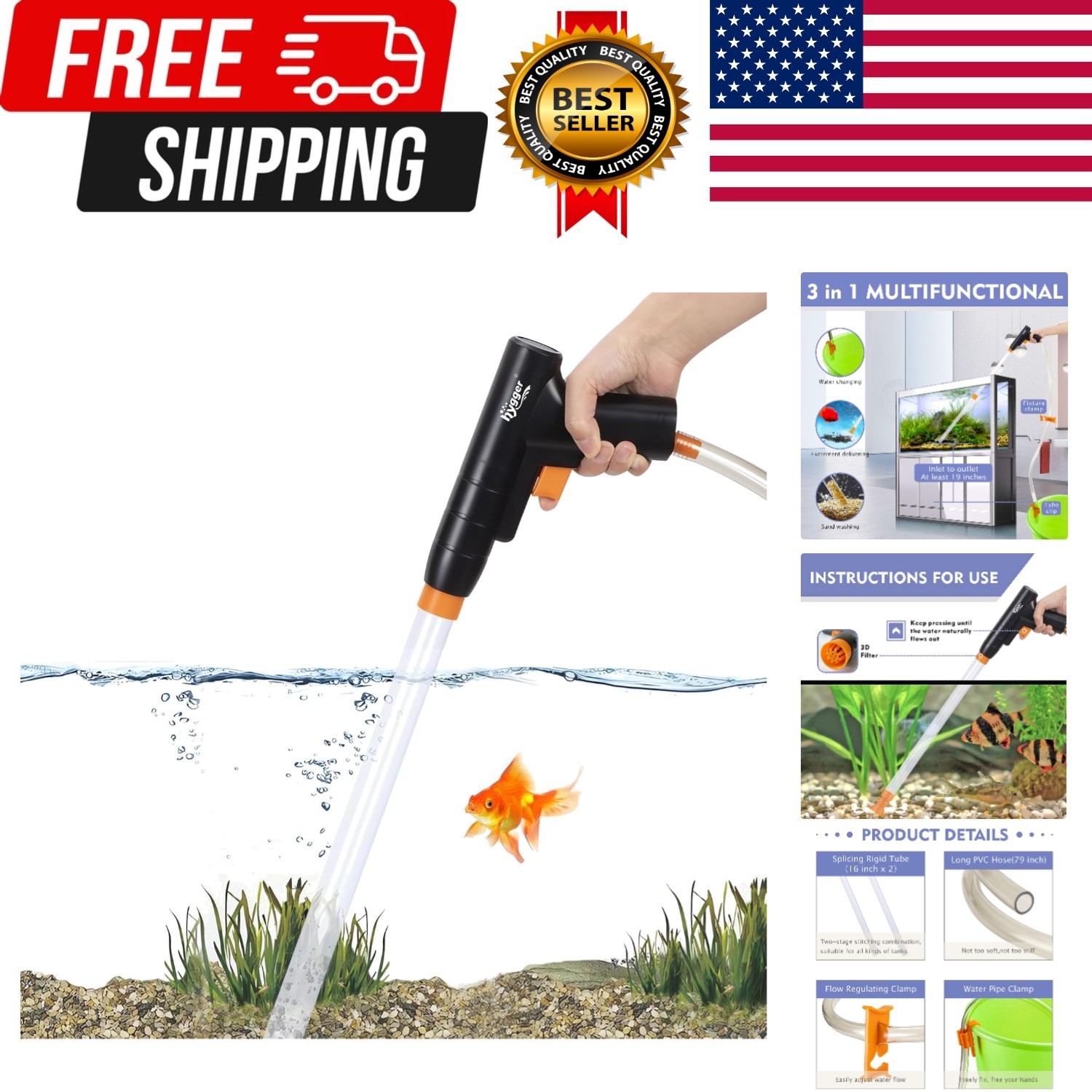 Aquarium Gravel Cleaner, New Quick Water Changer with Air-Pressing Button Fis...