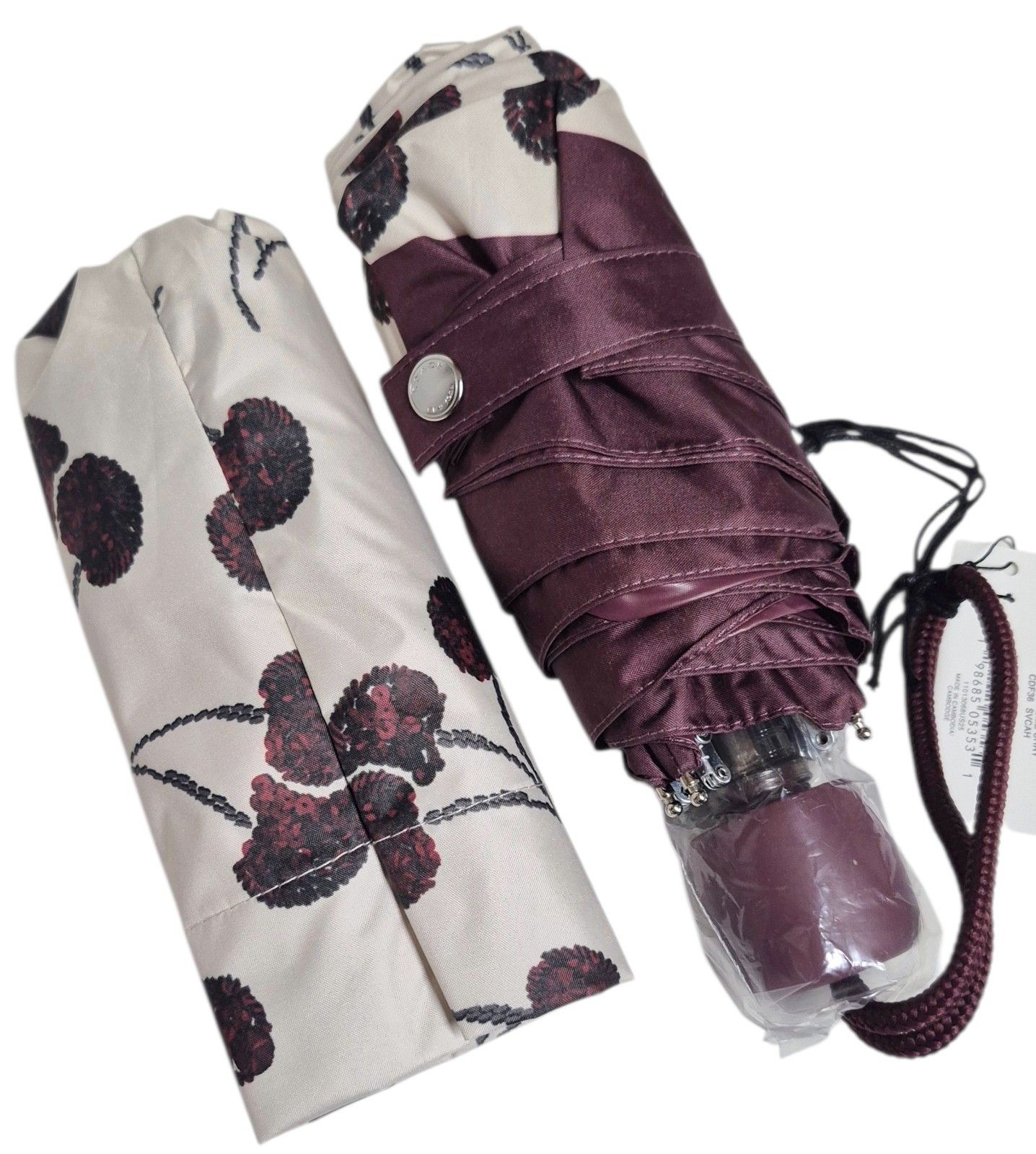 Coach UV Protection Mini Umbrella with Cherry Print Silver Chalk Multi CDF36 NWT