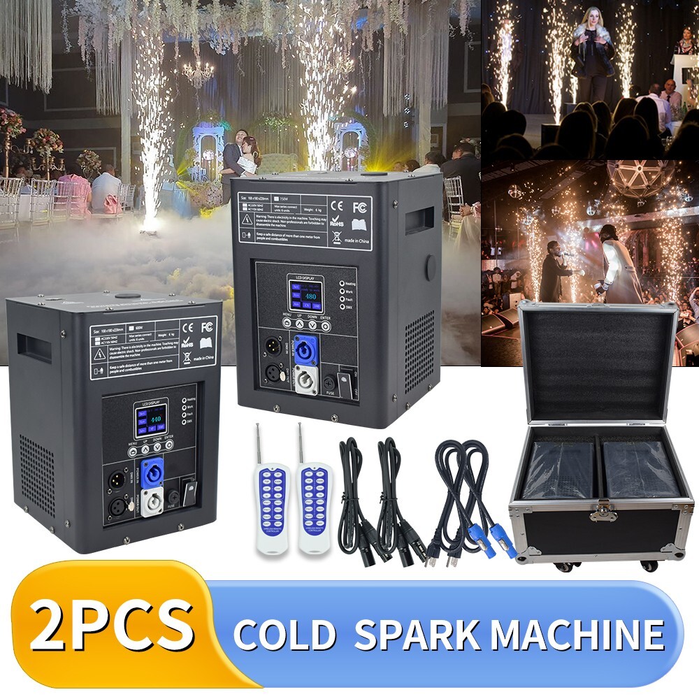 2PCS 750W Cold Spark Machines Stage Effect Outdoor Party Wedding Sparkler w/case