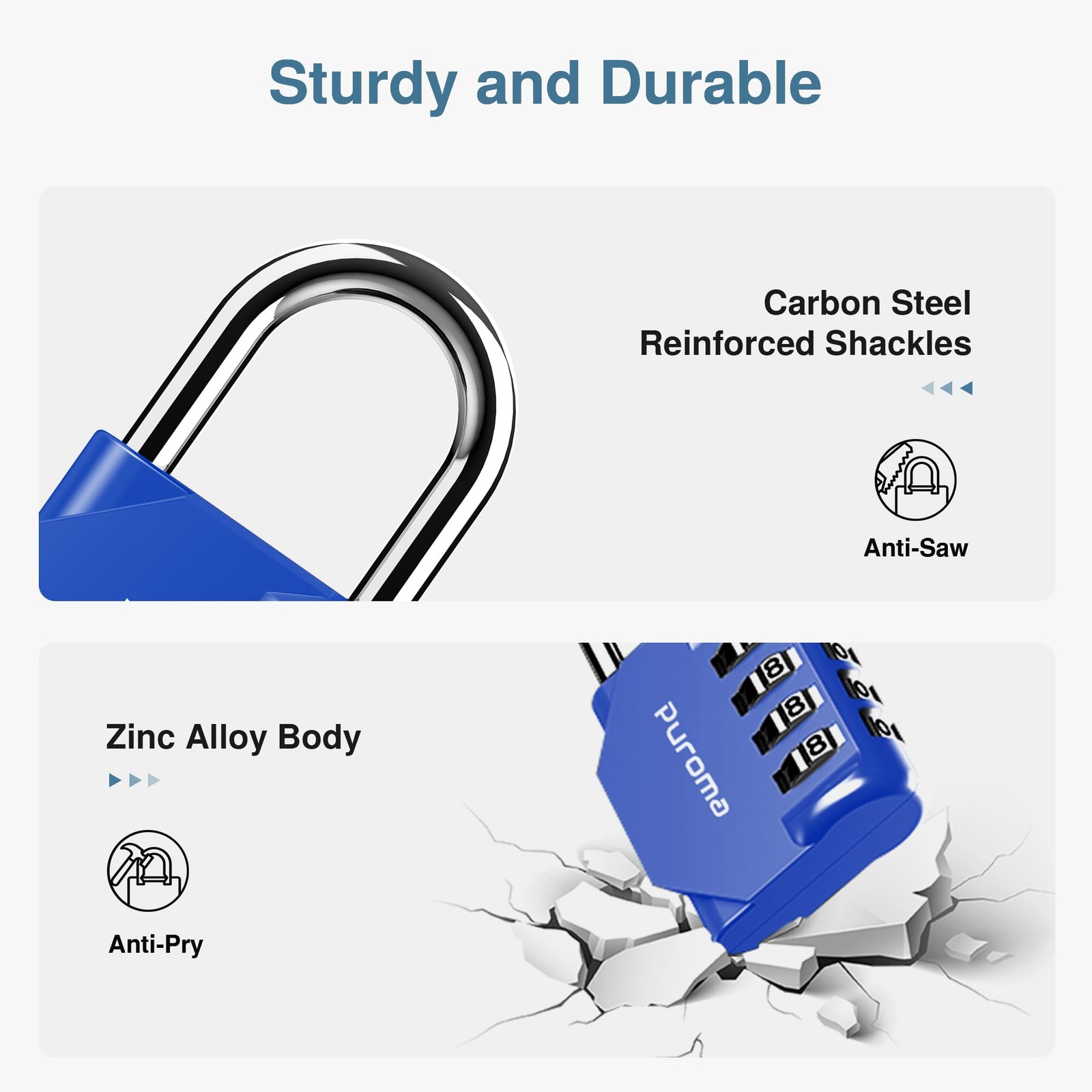 Puroma 1 Pack Combination Lock for Locker 4 Digit Outdoor Medium, Blue